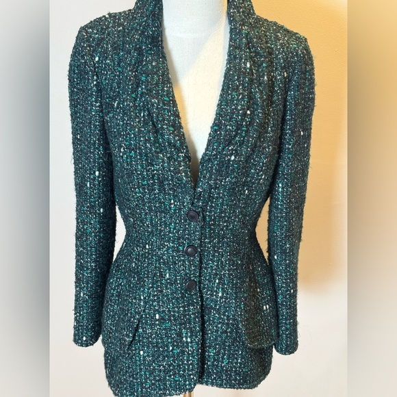 Vintage Thierry Mugler Green Tweed Wool Jacket Size 42 - Picture 6 of 12